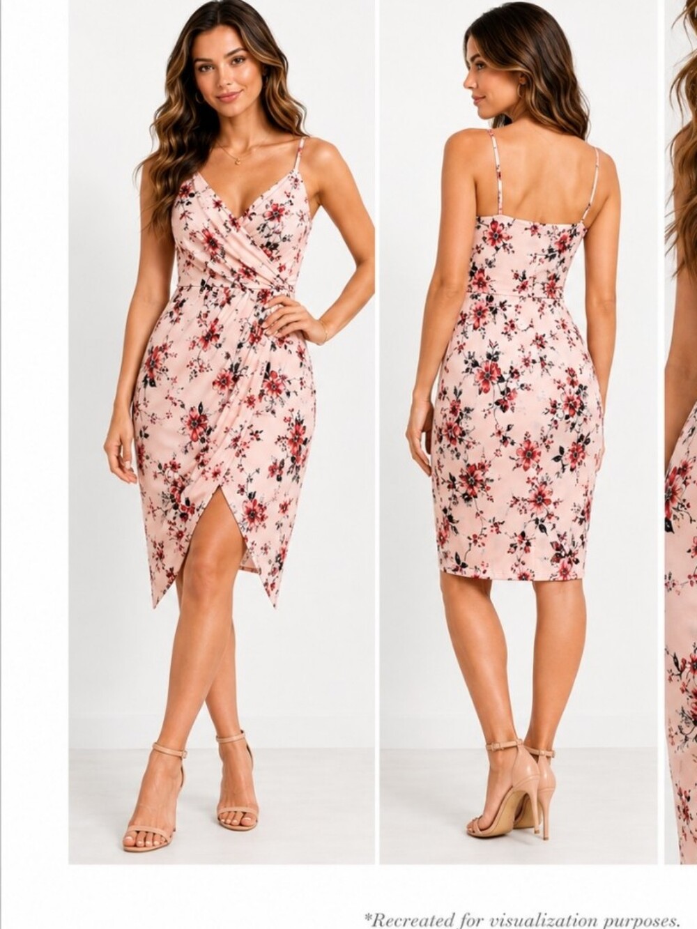 VENUS Pink Floral Draped Asymmetrical Dress | Romantic Dress | M